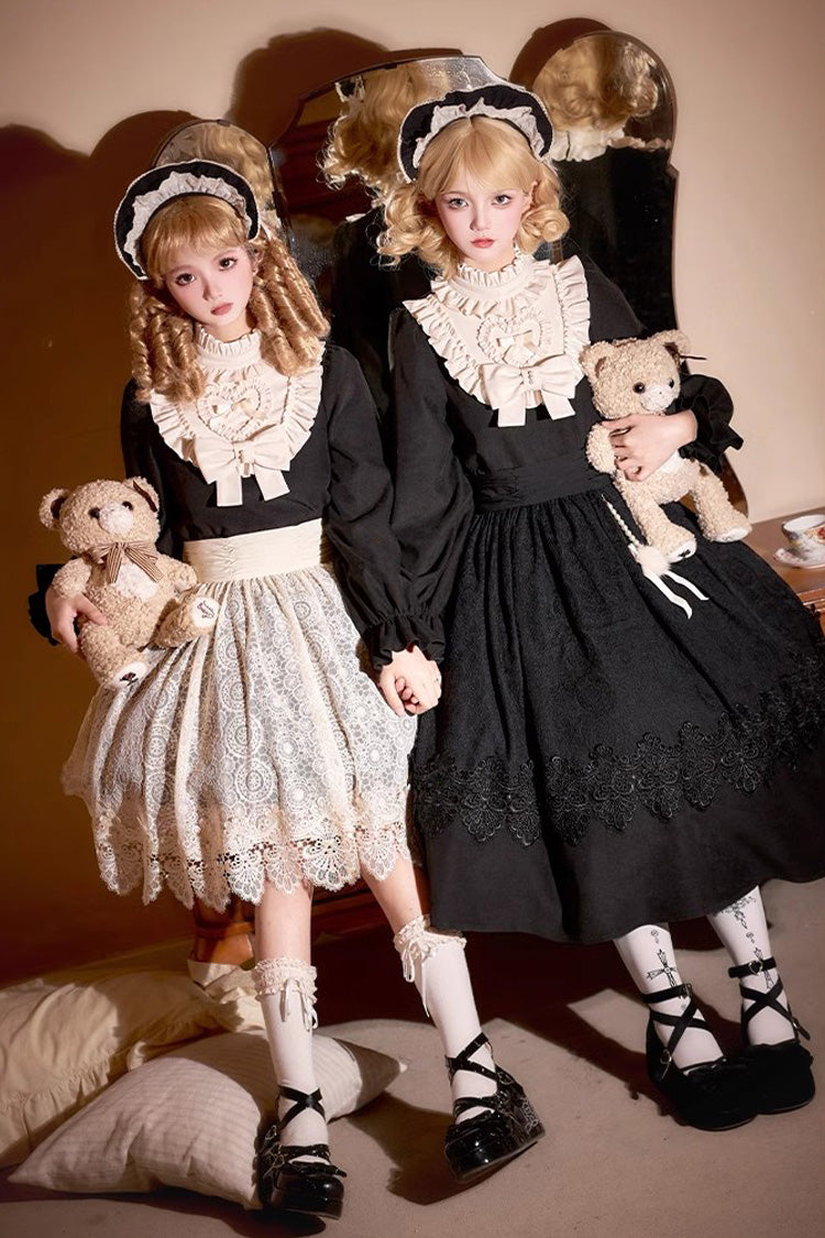 Noir Long Sleeve Bow Lace Sweet Vintage Dress - Twilight Choir