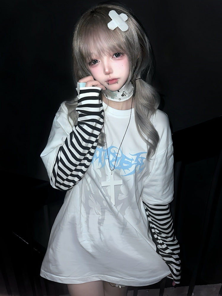 White Fake Two-piece Graphic T-shirt