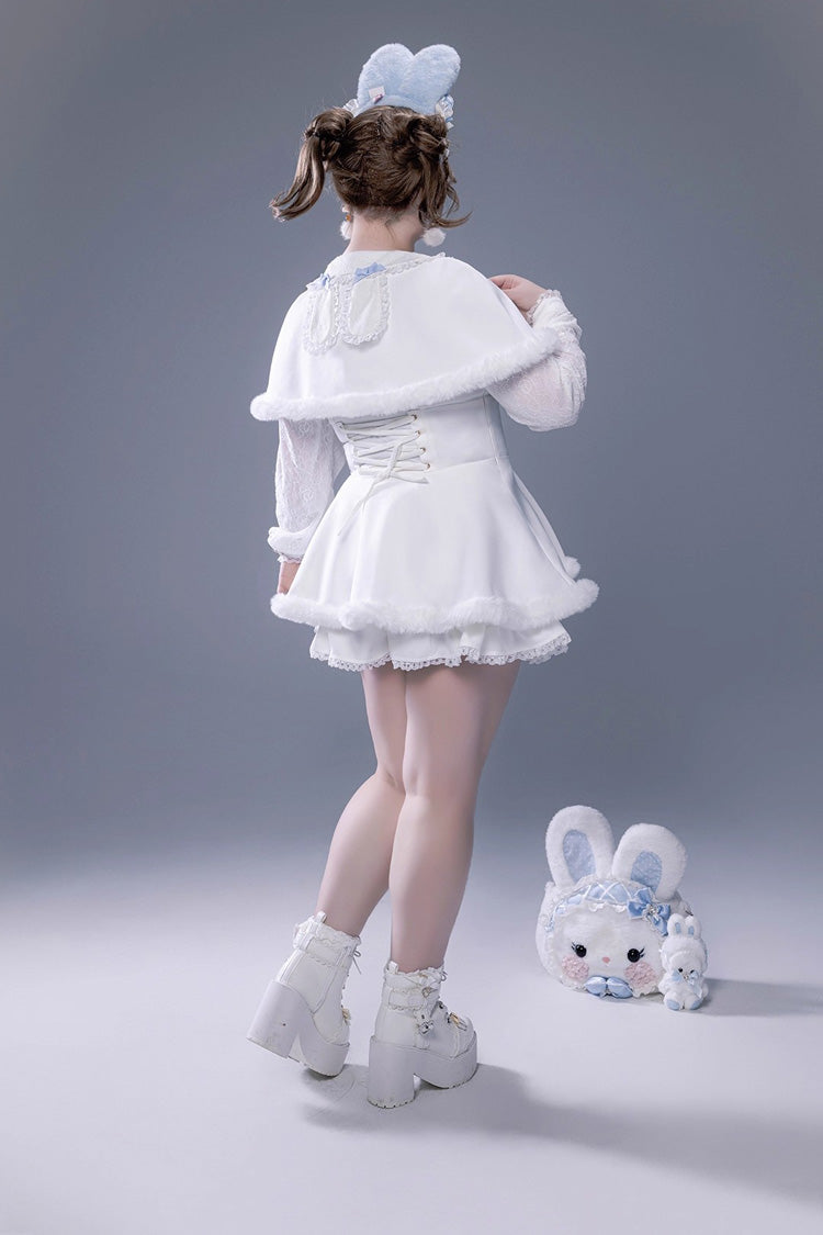 White Long Sleeve Ruffled Bow Lace-Up Jirai Kei Plush Set