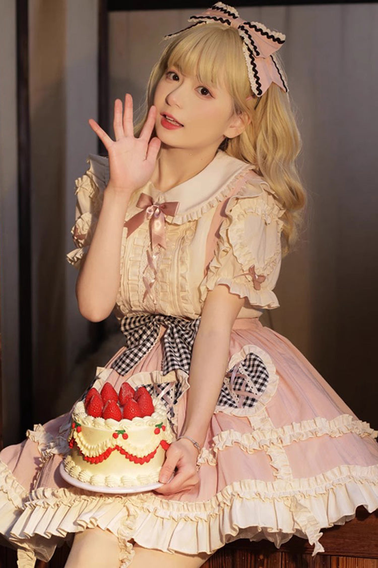 Pink Dorothy Heart Ruffled Bowknot Sweet Lolita Strap Dress