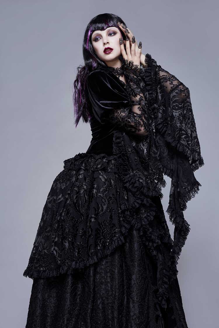 Gothic Coat with Hollow-Out Flare Sleeves and Lace Cuffs
