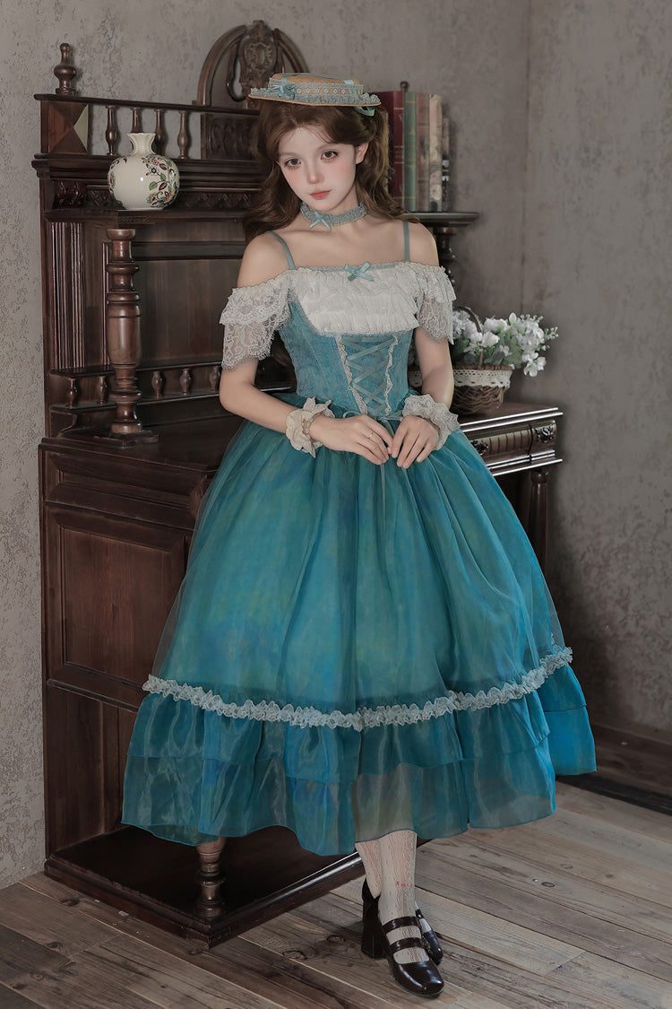 Water Lily Square Collar Ruffled Lace-Up Royal Lolita Dress