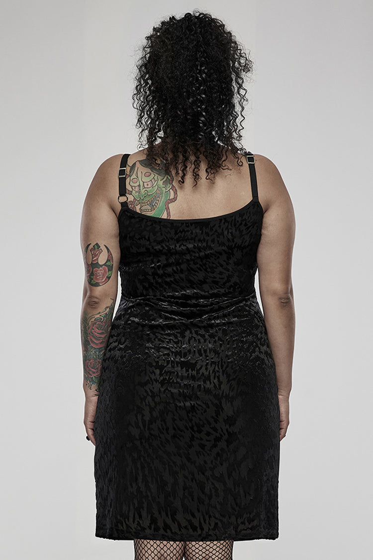 Plus Size Gothic Dress with Bat Print, Embroidery and Adjustable Straps