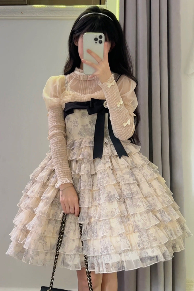 Wonderland Travels Multi-Layered Ruffled Bow Sweet Tiered Dress