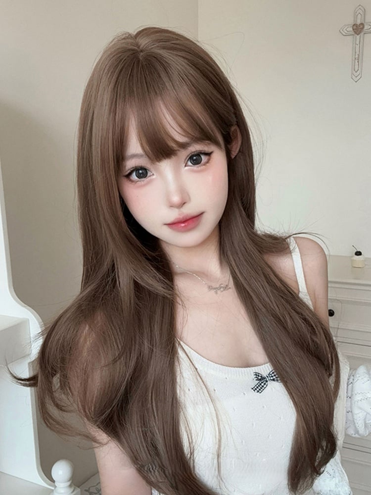 72CM Wig With Bangs Length Brown Air Wavy Light