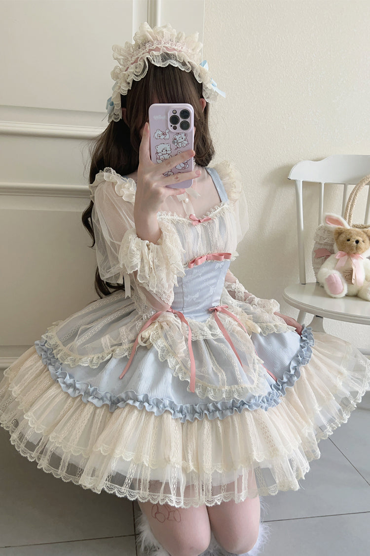 Flower Season Bow-Trim Lace Ballet Lolita Jumper Skirt in Four Colors