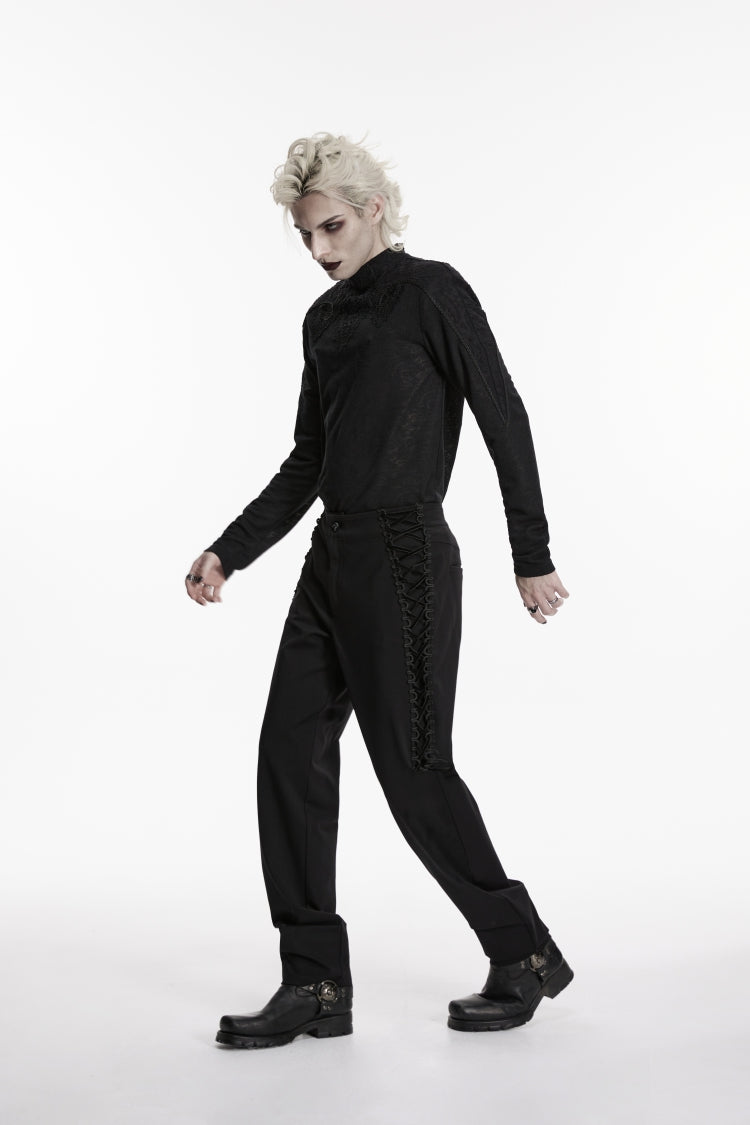 Noir Gothic Pants with Buckle Details and Slim Cut