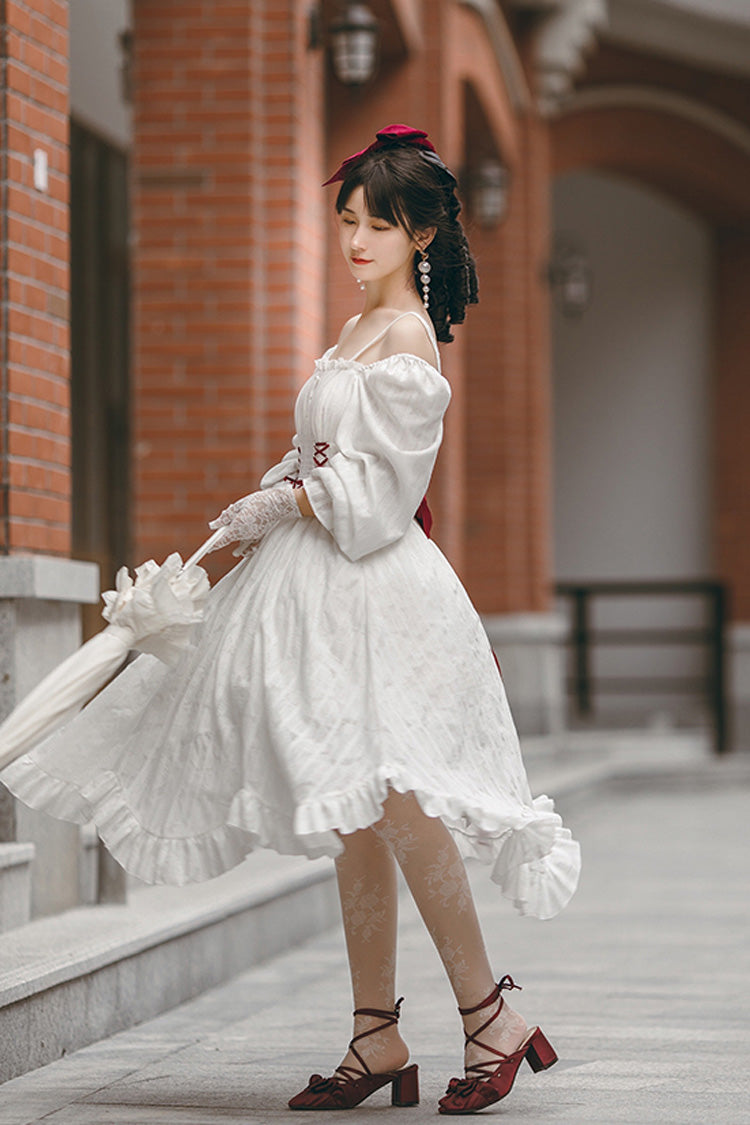 Ivory Boat Neck Ruffled Long-Sleeved Lolita Gown