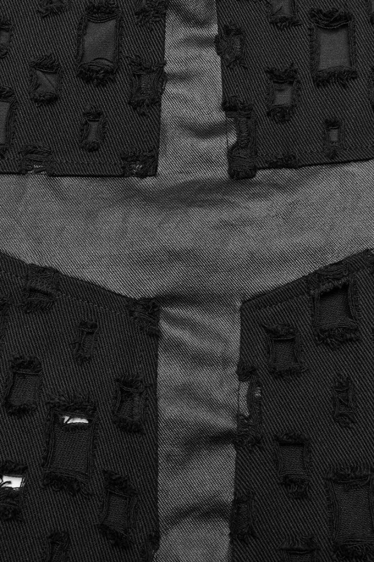 Steampunk Skirt with Cross-Taped Stitching, Lace-Up & Ripped Cutout Details