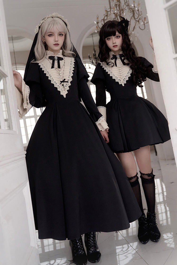 Black Gothic Short Sleeve Ruffled Nun Lolita Dress
