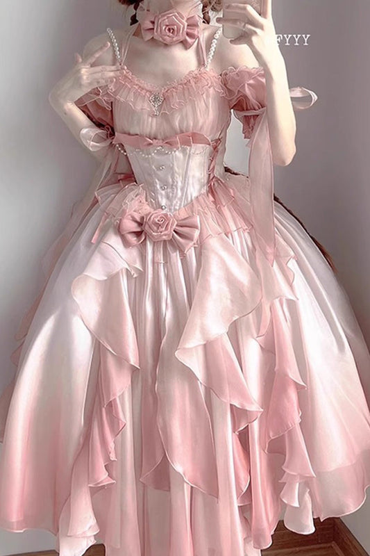 Pink Bowknot Irregular Sweet Princess Lolita JSK Dress