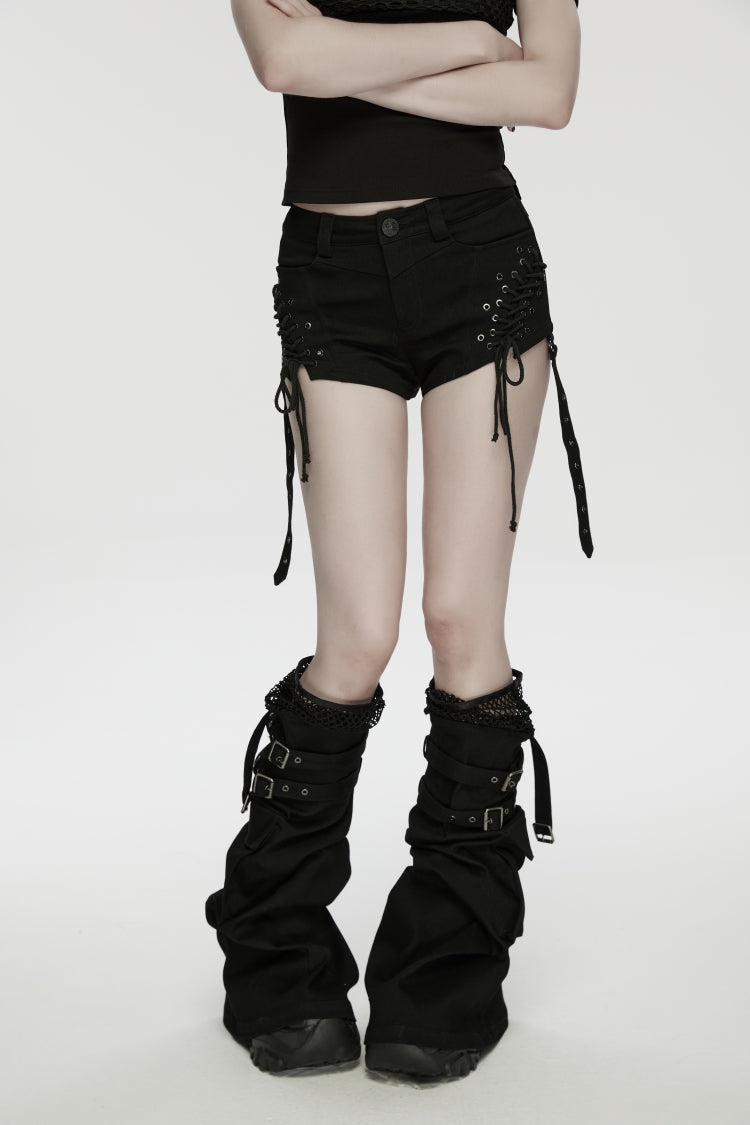 Noir Punk Shorts with Lace-Up and Removable Mesh