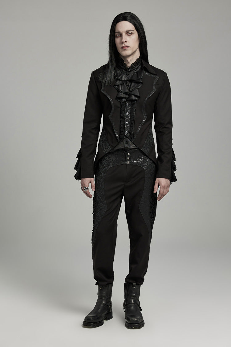 Men's Gothic Coat with Bat Collar, Ruffles and Swallow Tail