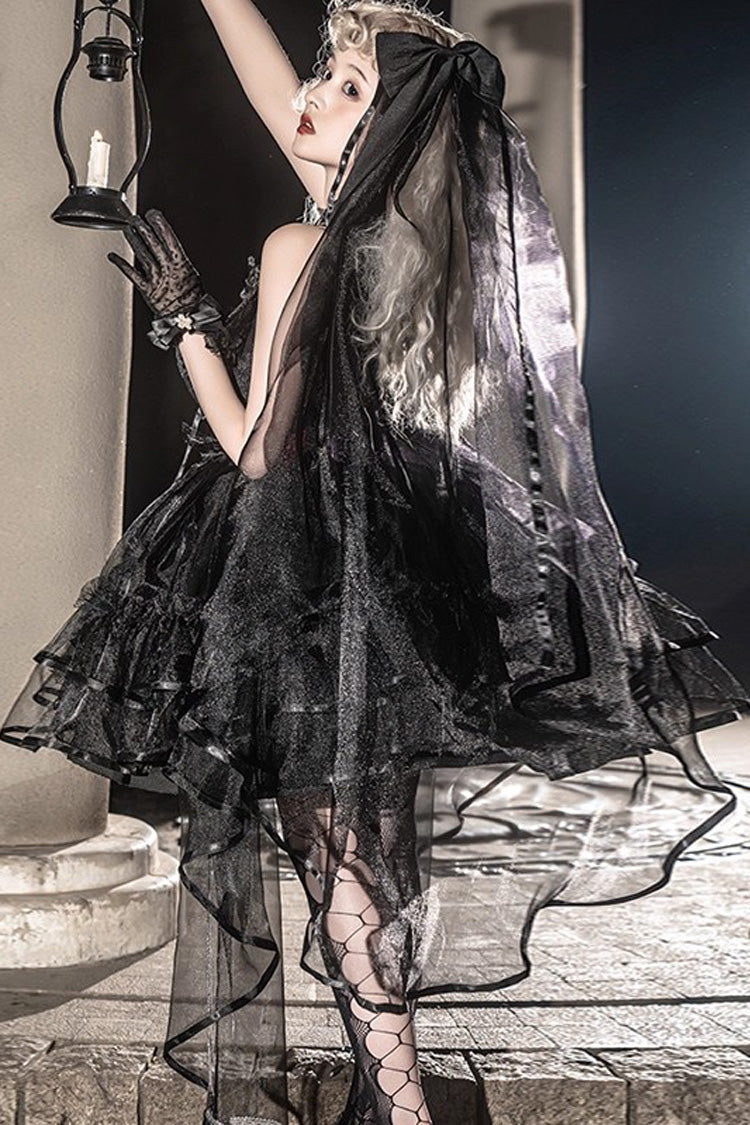 Seven Deadly Sins Sleeveless Double-Layered Ruffled Hanayome Bow Lace Gothic Plus Size Lolita JSK Dress - 3 Colors