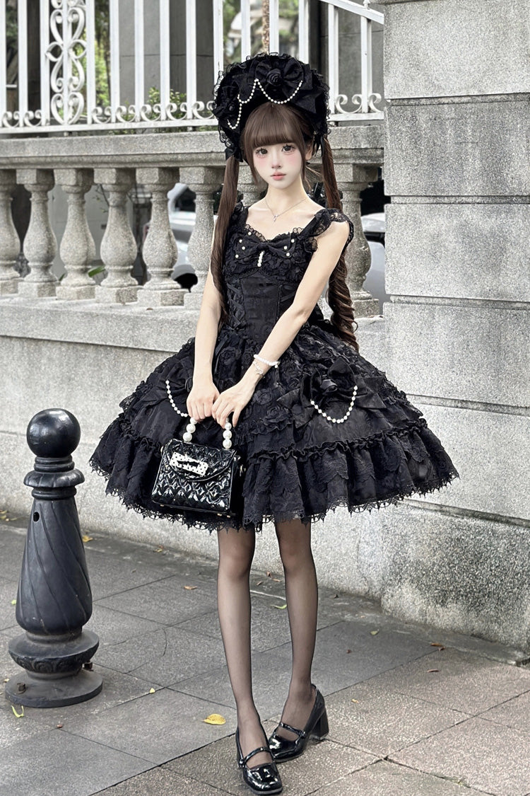 Sleeveless Ruffle Bowknot Lace Lace-Up Gothic Ballet Lolita Jsk Dress