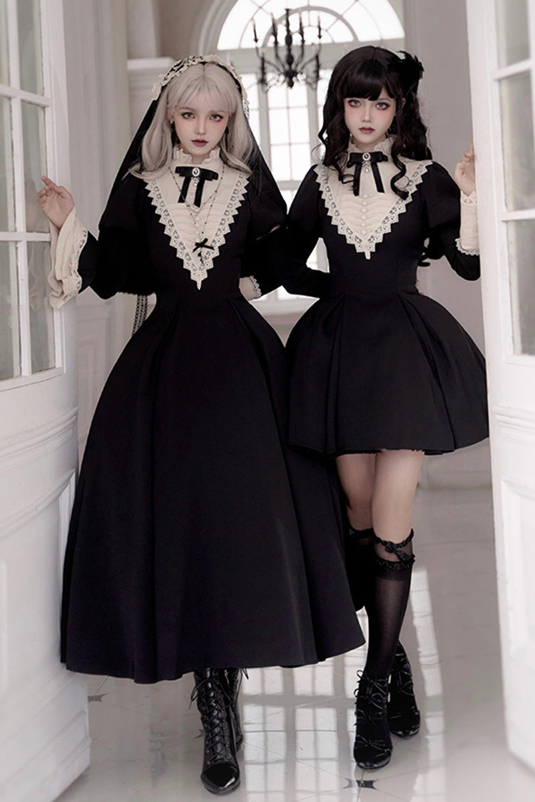 Black Gothic Long Sleeve Ruffled Nun Lolita Dress