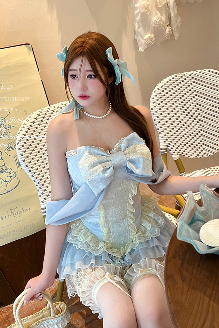 Blue Sleeveless Double-Layered Lace Sweet Lolita Skirt Set