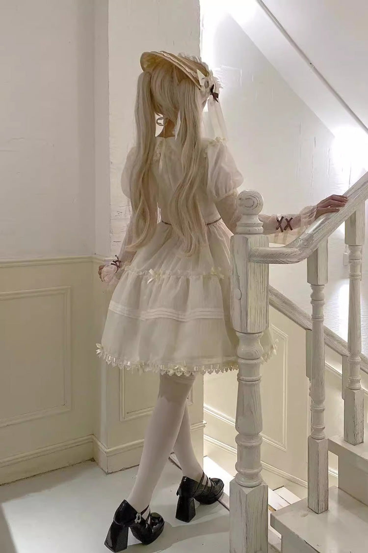 Ivory Sweet Princess Lolita Dress with Hollow Pattern and Long Sleeves