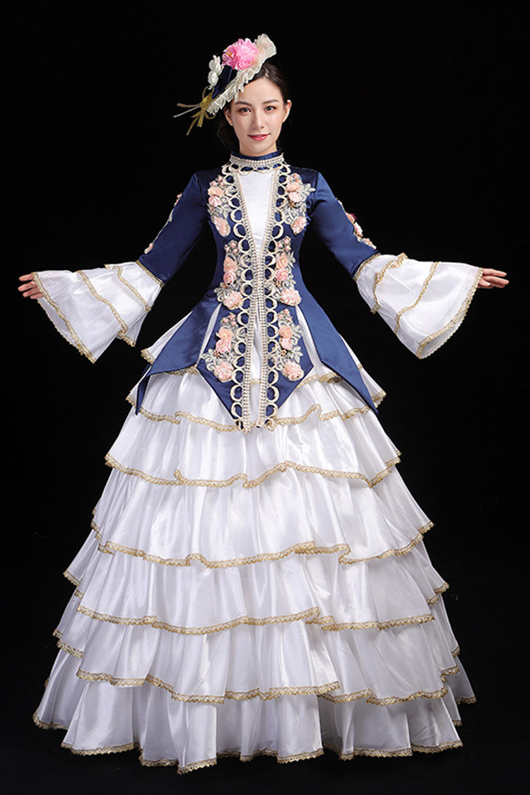 Hime Sleeve High-Waisted Floral Print Victorian Tiered Gown