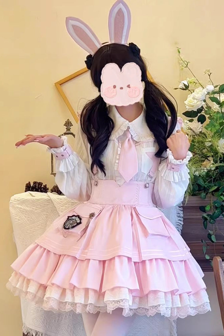 Officer Rabbit Sweet Lolita Multi-Layer Ruffle Strap Dress 4 Colors