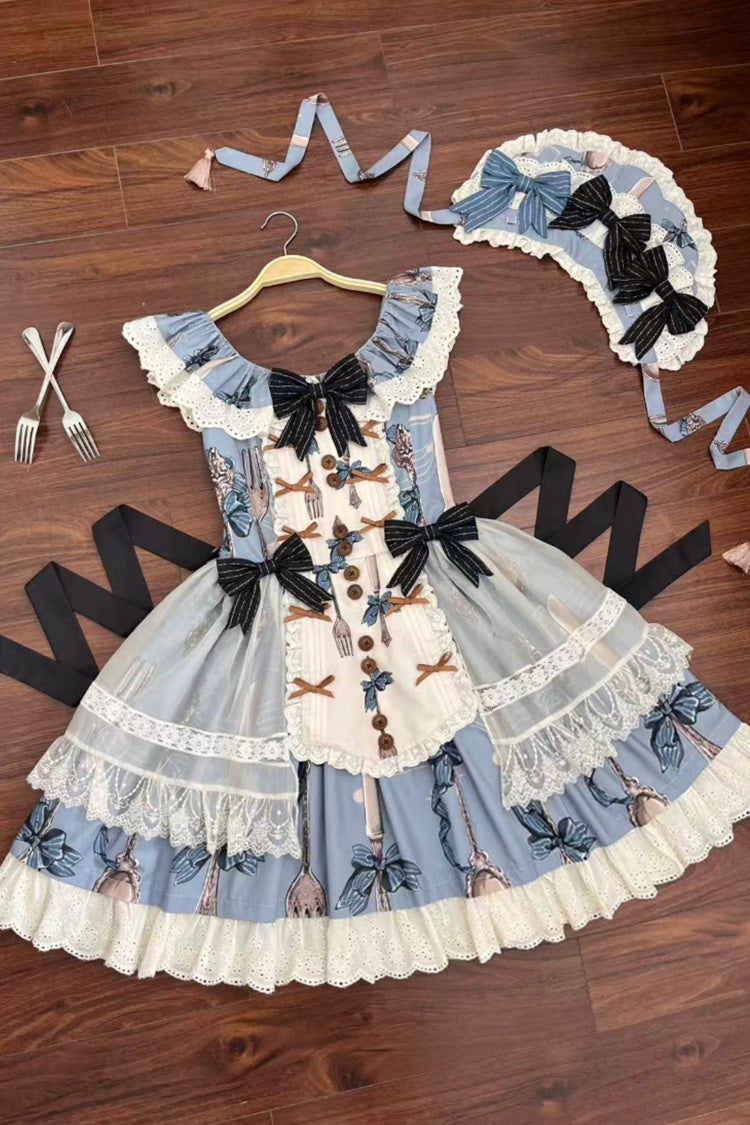 Witch's Banquet Sleeveless Print Ruffle Embroidered Bow Lace Sweet Lolita Jumper Dress