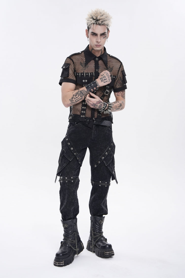 Noir Punk Pants with Pockets, Studs, and Eyelets