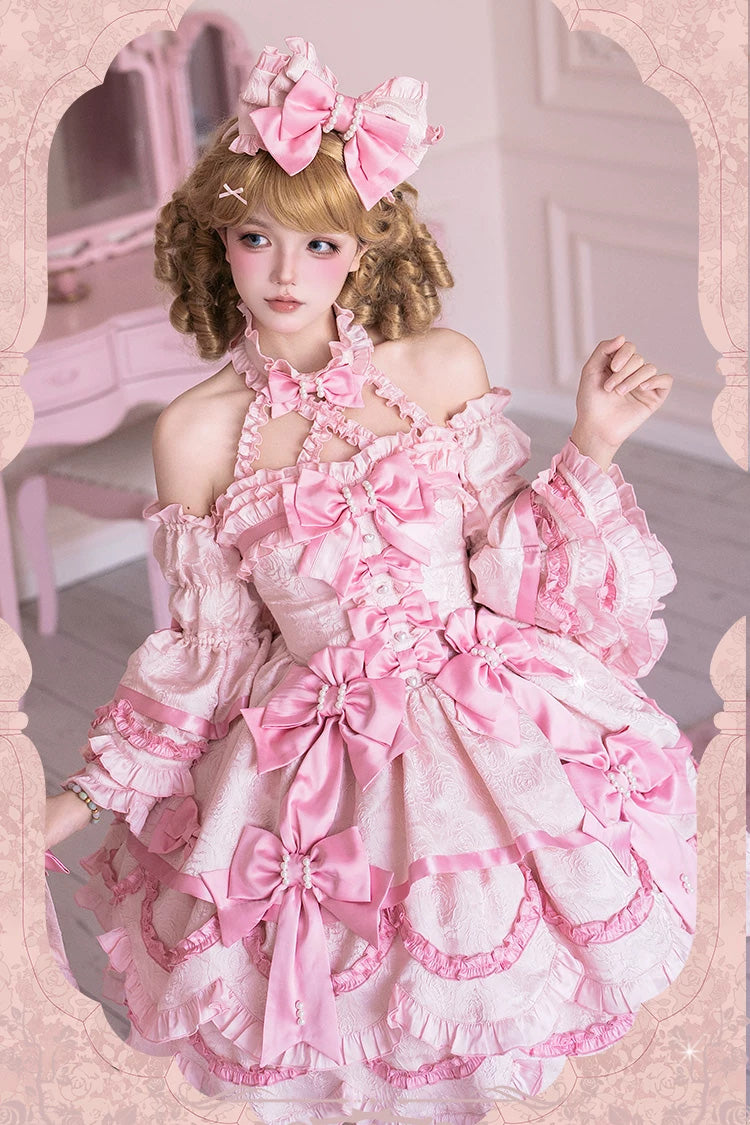 Sweetheart Petals Halterneck JSK with Jacquard & Pearl Trim