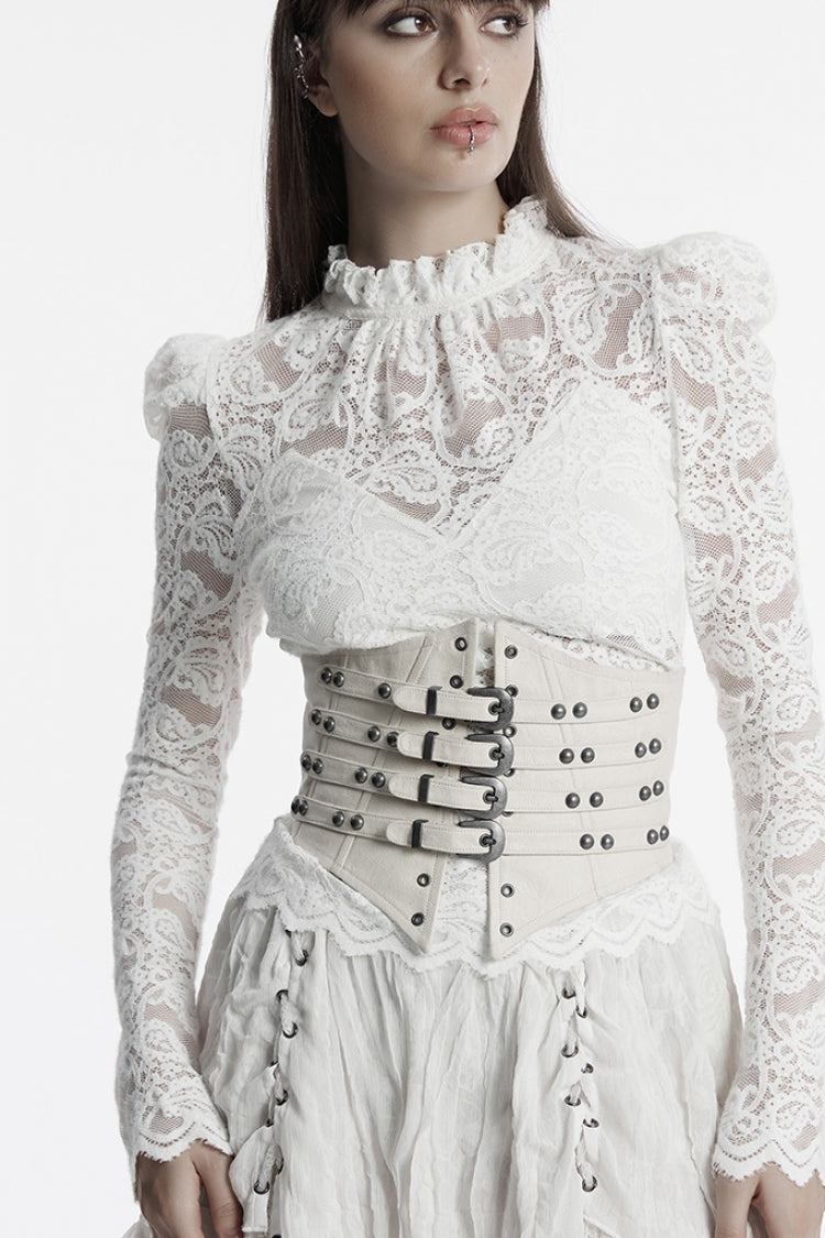 Ivory Multi-Buckle Underbust Punk Waist Cincher