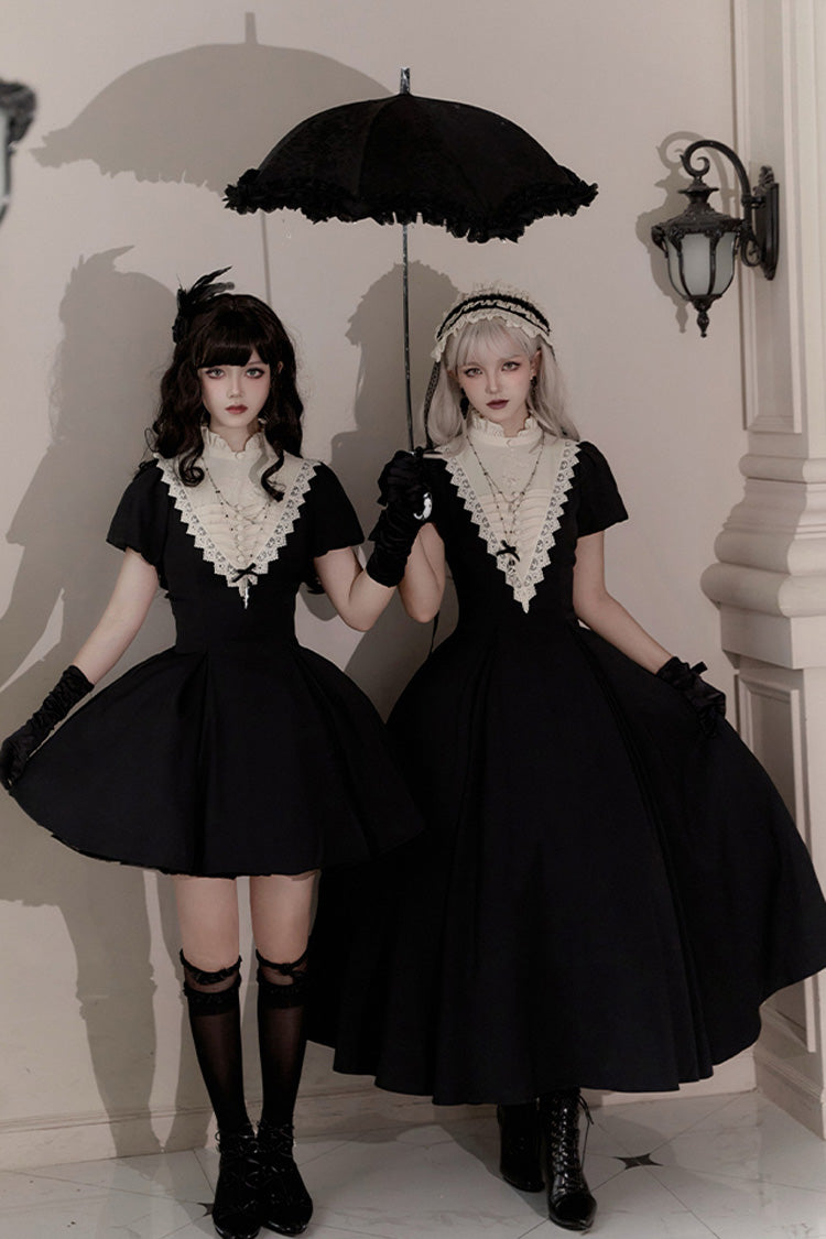 Black Gothic Short Sleeve Ruffled Nun Lolita Dress