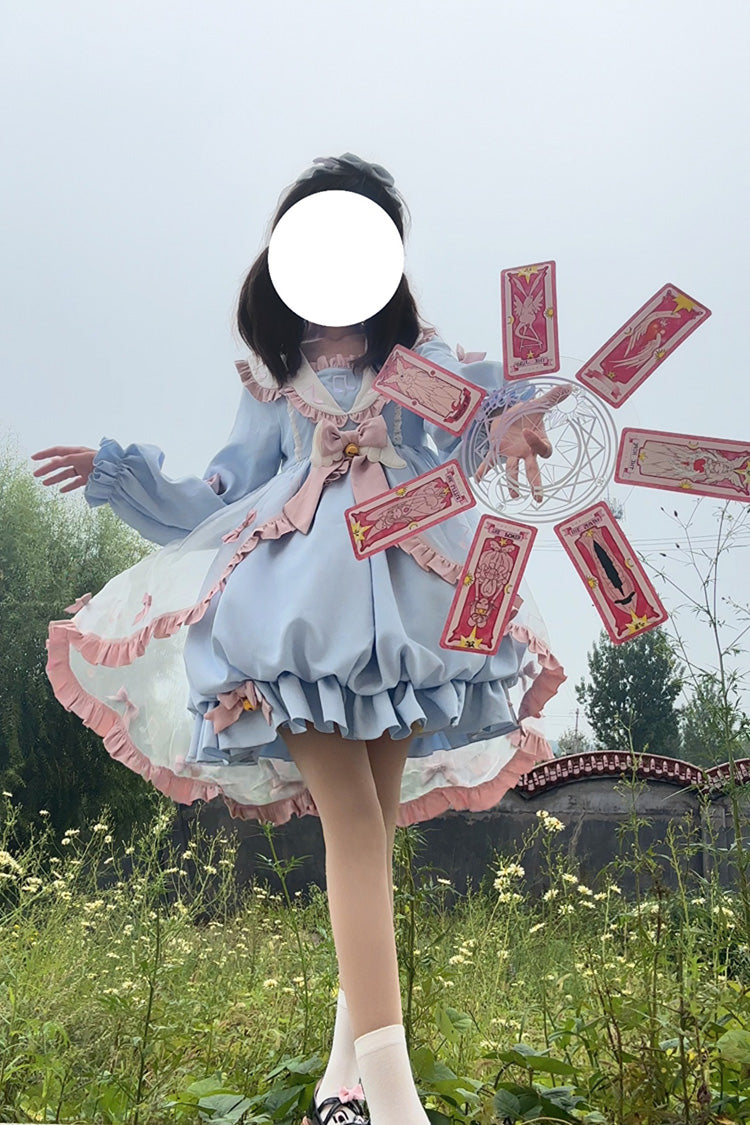 Music Note Print Blue Lace Sweet Lolita Dress with Bow