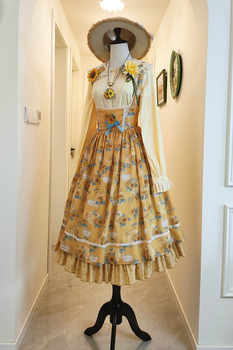 Yellow Sunflower Sleeveless Floral Bow Elegant Uplift Jsk