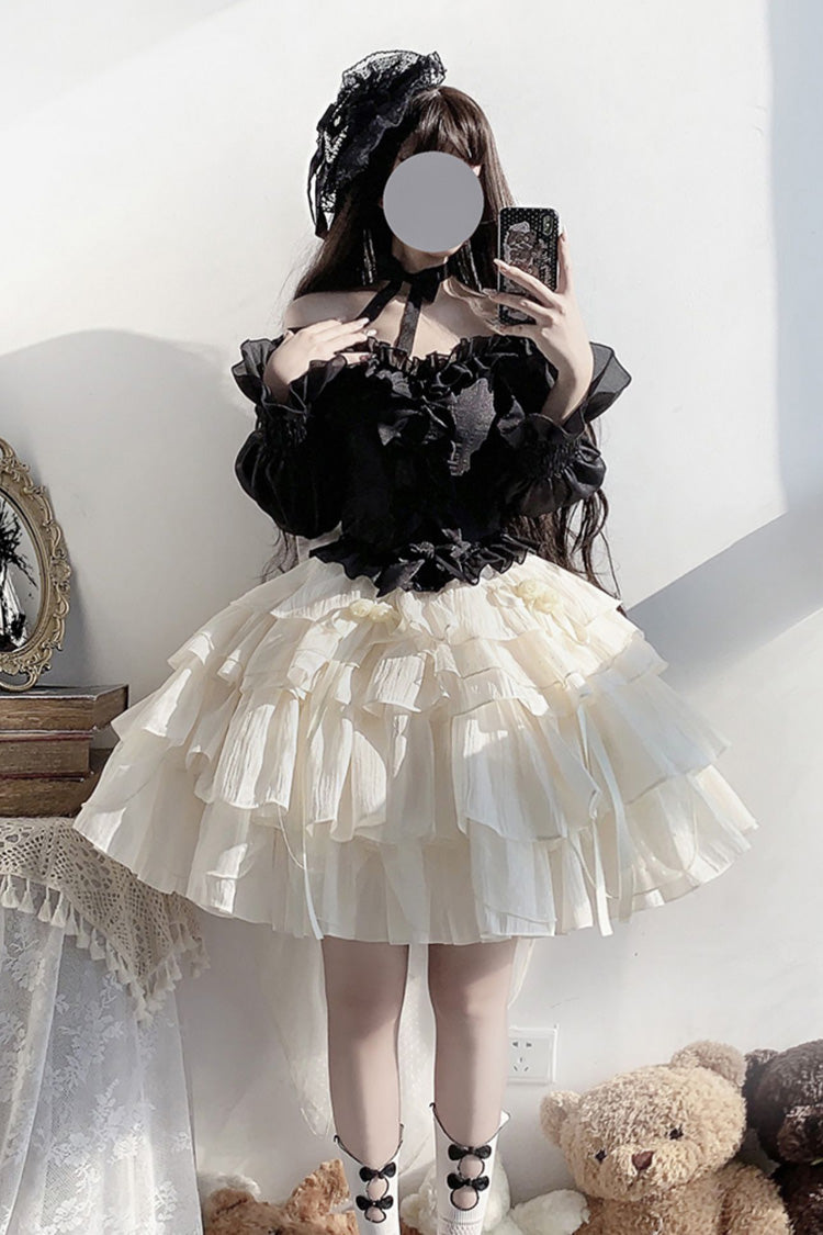 Apricot Bowknot Sweet Princess Lolita Layered Skirt Dress