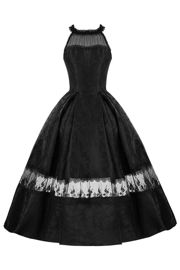 Onyx Off Shoulder Halterneck Printed Ruffle Gothic Elegant Dress - Flowers in the Mist