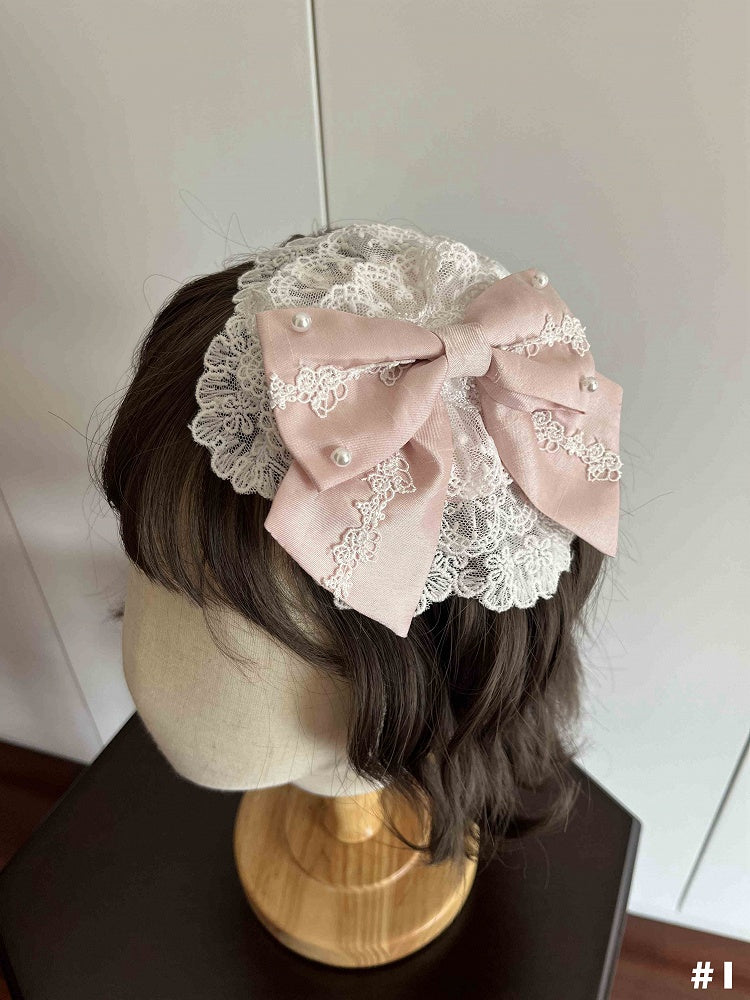and Floral Pink Hairclip Bowknot White