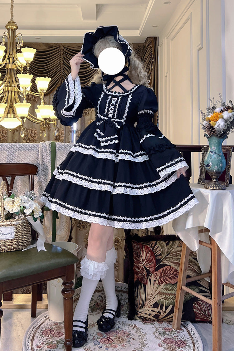 Gothic Lolita Dress with Detachable Sleeves and Bowknot