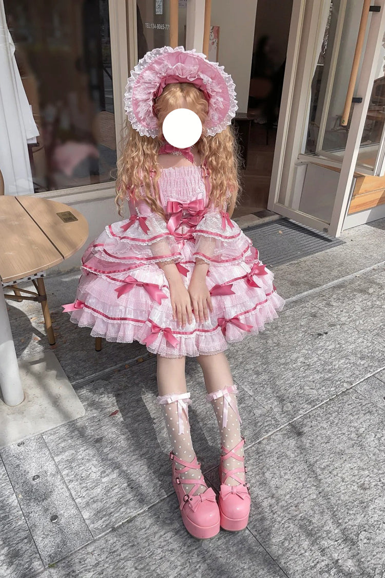 Velvet Cake Lolita Dress with Trumpet Sleeves & Lace Trim