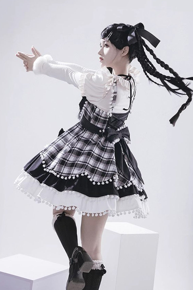 Autumn Winter Multi-Layer Ruffle JSK Dress with Bow