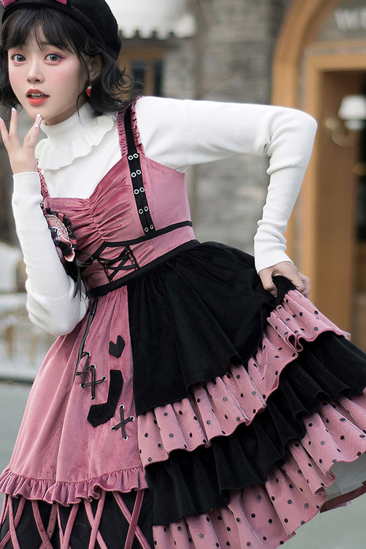 Scarlet and Ebony Ruffled Stitched Vintage Sweet Lolita Gown