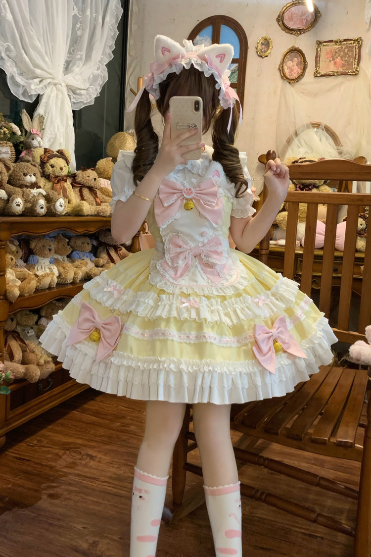 Sunshine Sleeveless Layered Ruffle Bow Lace Princess Jumper Dress