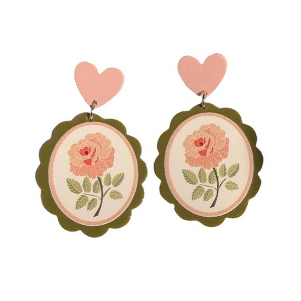 Floral Heart Acrylic Earrings