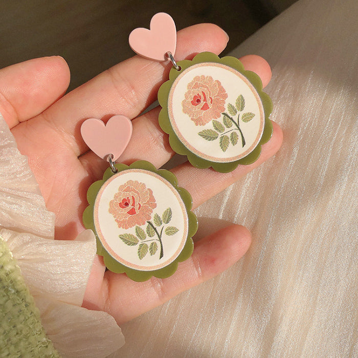Floral Heart Acrylic Earrings