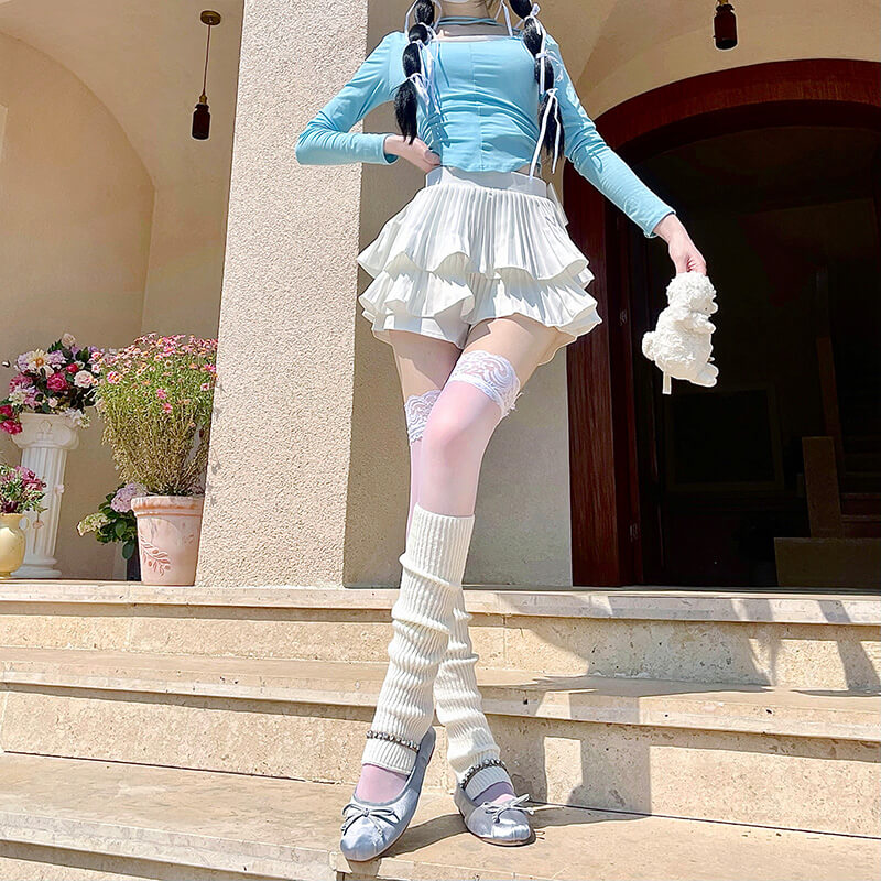 pink dress white stockings Honor Lace Stockings