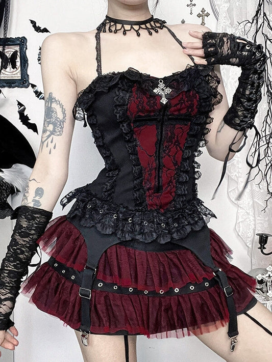 cutiekill-darkness-doll-lace-camisole-layered-skirt-ah0754