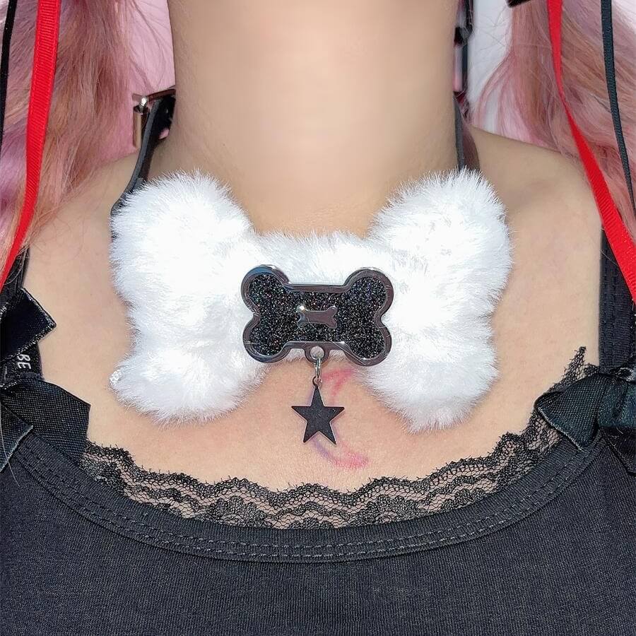 cutiekill-fluffy-dog-bone-y2k-choker-ah0652