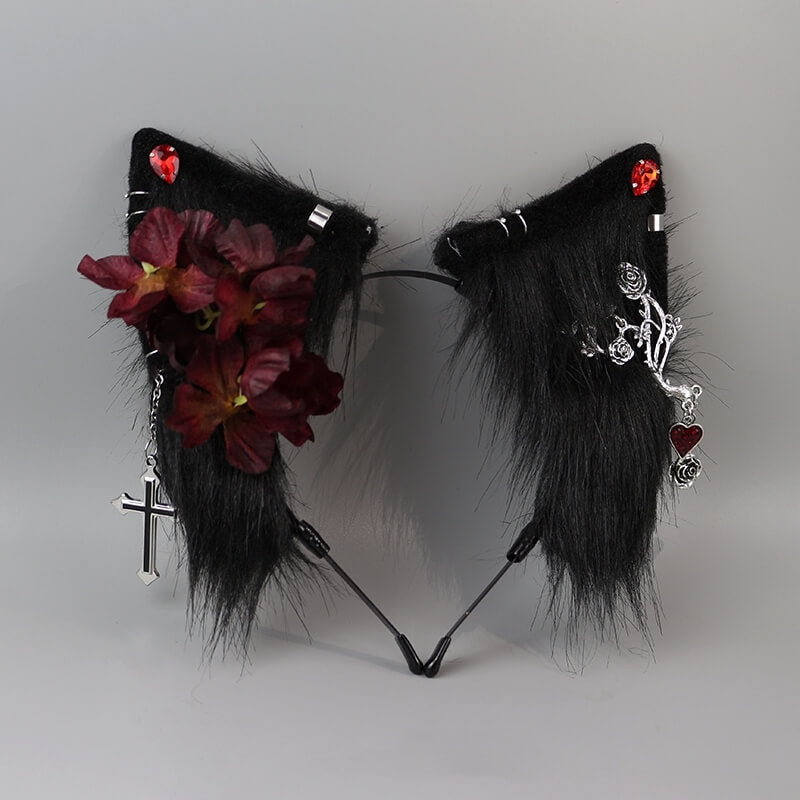 Handmade Gothic Rose Wolf-themed Headband
