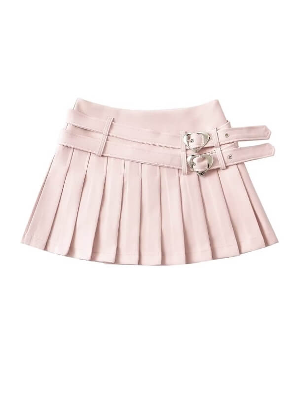 Sweet Double Heart Belts Skirt