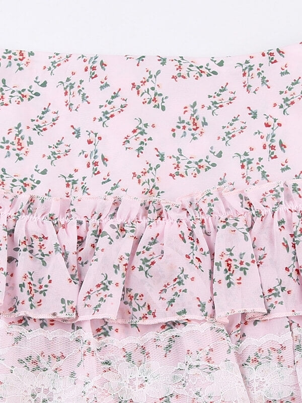 Sweet Pink Flower Lace Skirt