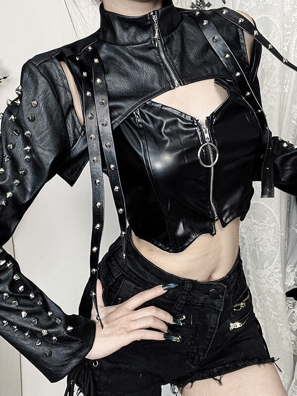 Punk Girl Rivet Leather Bolero