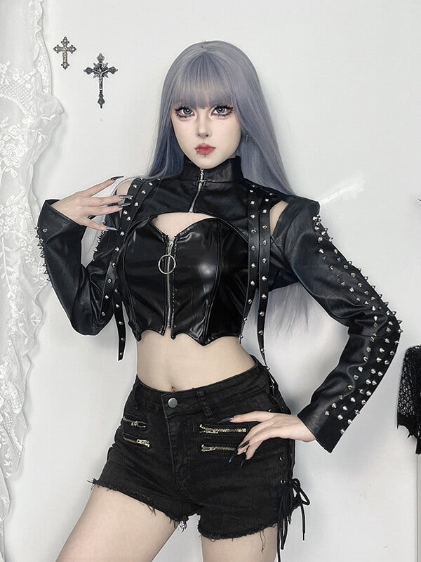Punk Girl Rivet Leather Bolero