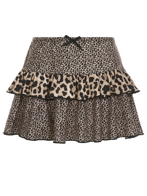 Retro Leopard Layered Skirt